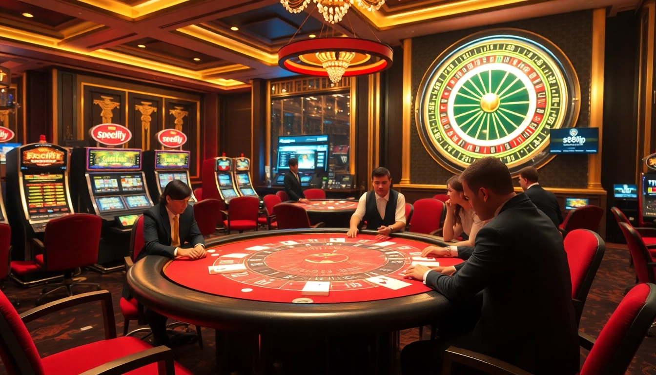 S88vip players enjoying luxury blackjack at a dazzling casino table with vibrant slot machines.