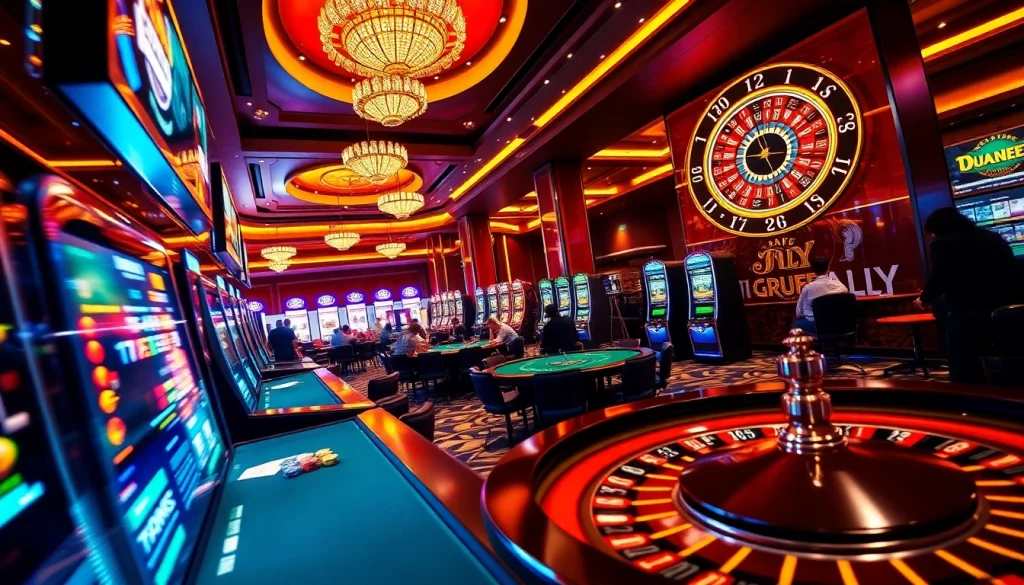 Thrilling gameplay at Thabet Vegas casino featuring vibrant slot machines and engaged players.