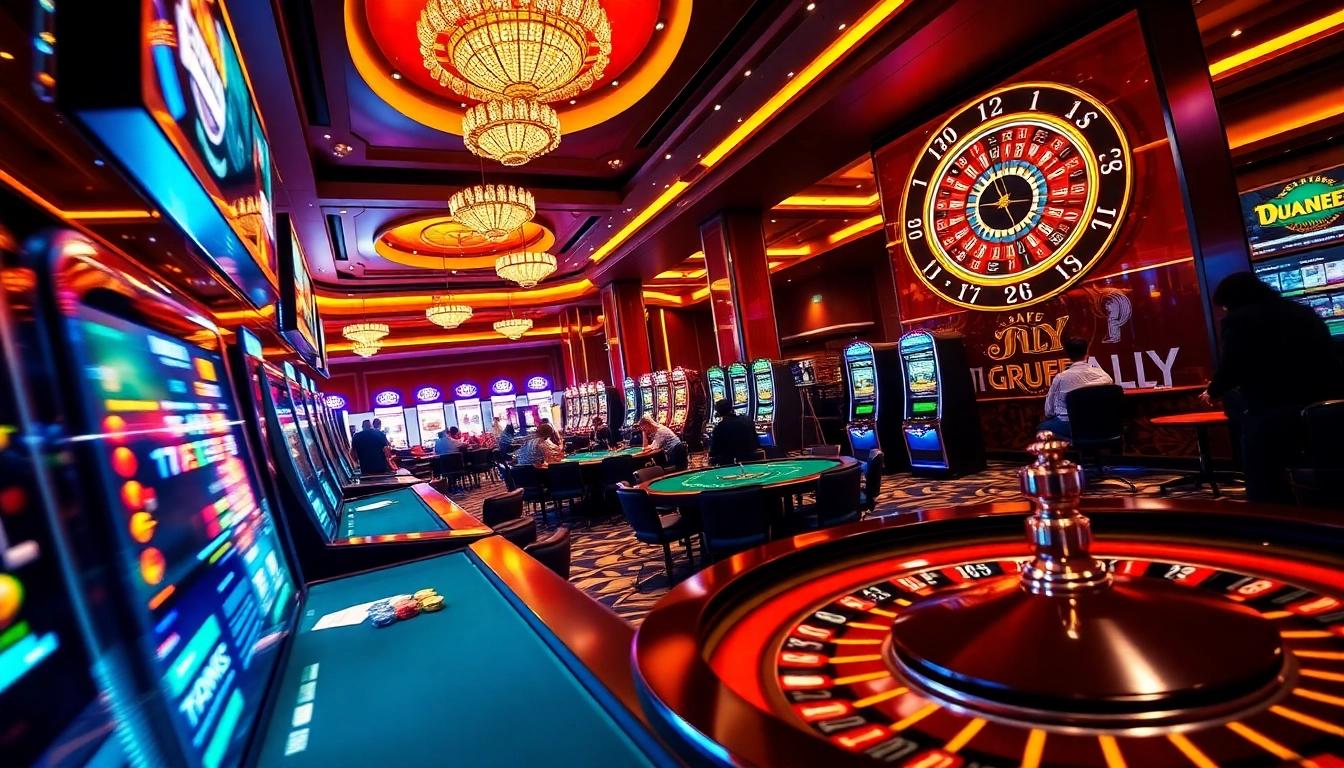 Thrilling gameplay at Thabet Vegas casino featuring vibrant slot machines and engaged players.