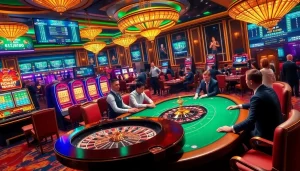 Engaging casino scene with poker players and slots highlighting the topclub gaming experience.
