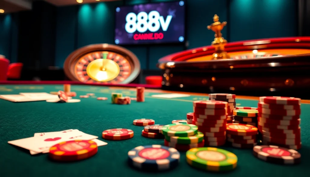 Experience professional gaming at https://88vv.com.de/ with vibrant poker chips and an elegant baccarat table.