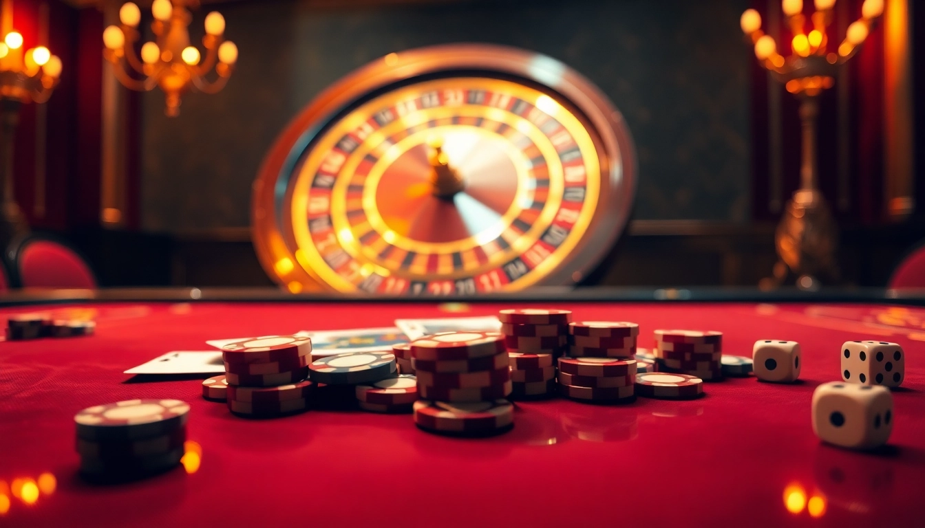 Experience the thrill of GK88 at a vibrant casino table filled with colorful poker chips and cards.