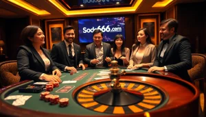Join the excitement at https://sodo66new.com with players at a luxurious casino gaming table.