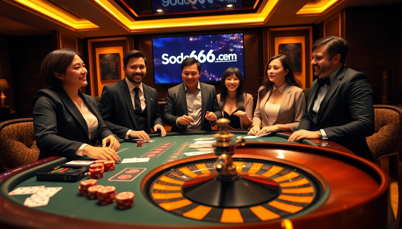 Join the excitement at https://sodo66new.com with players at a luxurious casino gaming table.