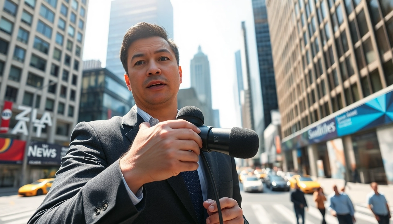 Report live from https://www.thedailynewsonline.com showcasing a news anchor with microphone.