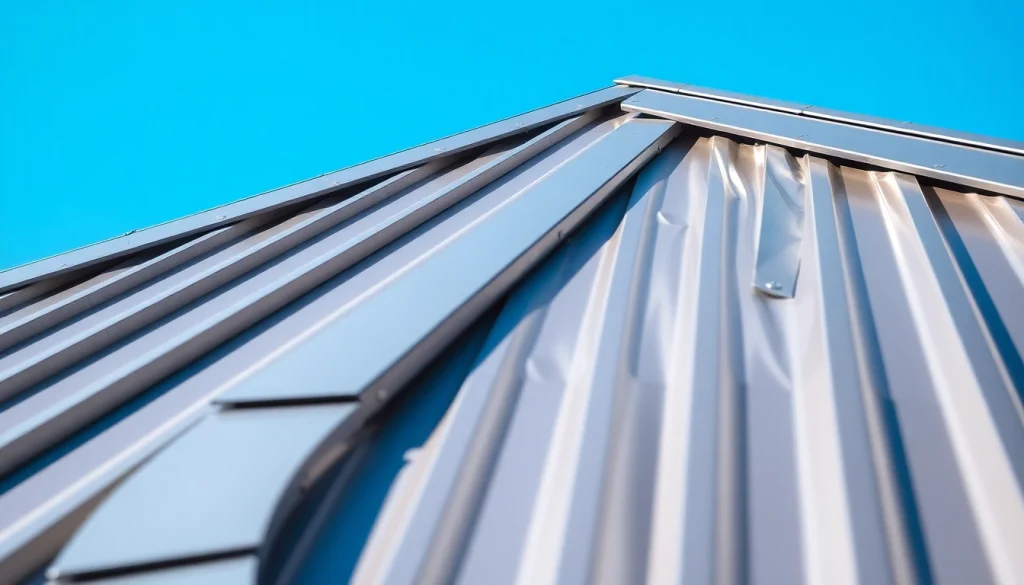 Enhancing a home's protection with metal roofing installation showcasing reflective surfaces.