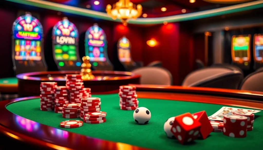 Experience thrilling gameplay with 789f.best featuring colorful poker chips and a roulette wheel in a luxurious casino environment.