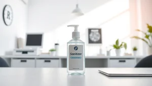 Showcase customizable hand sanitizer in a professional setting highlighting its unique features.
