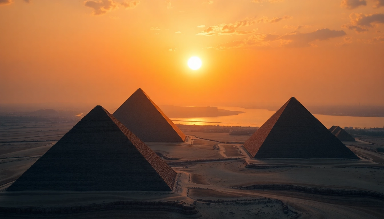 Visiting https://piraminds.com/ to witness the majestic pyramids under a stunning sunset.
