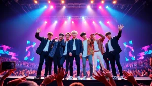 Engaging performance of bts members showcasing their energetic presence and individual styles.