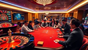 Experience thrilling gameplay at Nhà Cái 789P with players celebrating wins at a vibrant casino.