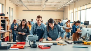 Engaged students at trade schools in Southern California learning various skills.