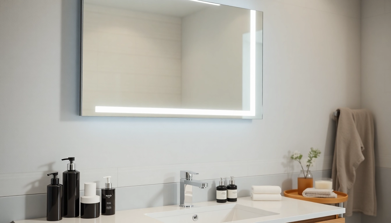 Illuminate your space with stylish mirror and led lights, showcasing elegance in a modern bathroom.