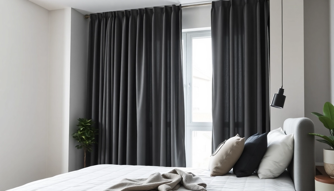 Verduisterende gordijnen in een moderne slaapkamer creëren een rustige en sfeervolle ruimte.
