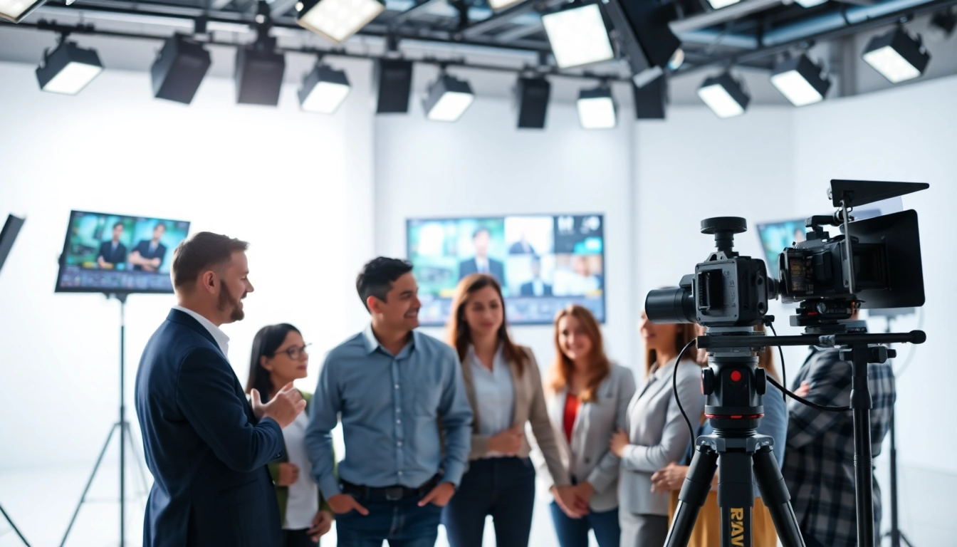 Showcasing corporate video production Calgary team collaborating creatively in a modern studio.