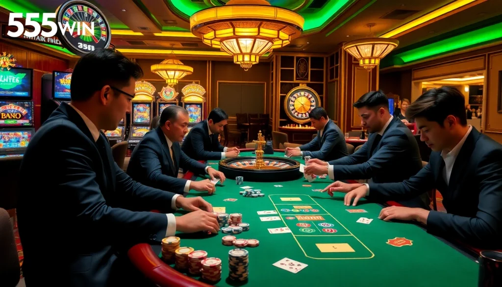 Engage with the excitement of poker at 555win casino with vibrant tables and players.