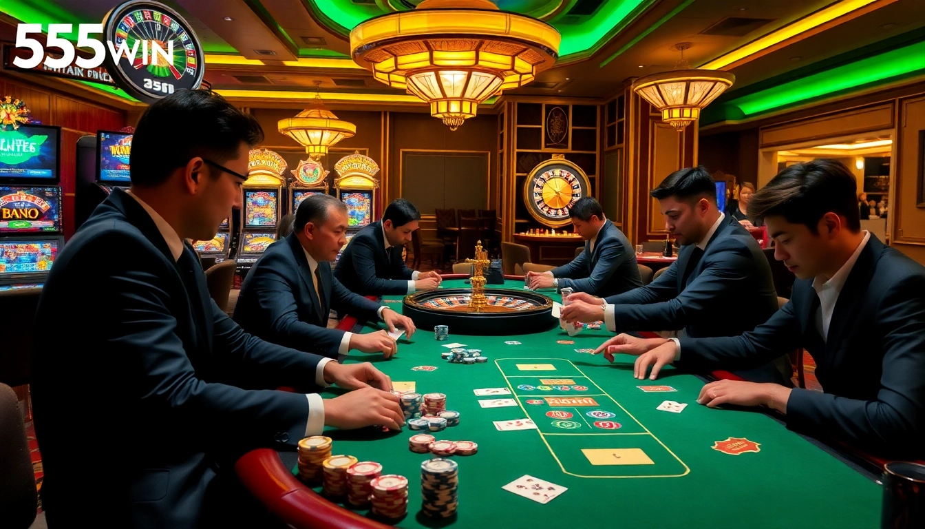 Engage with the excitement of poker at 555win casino with vibrant tables and players.