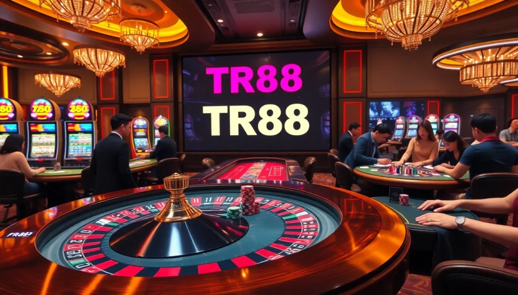 Gamblers enjoying dynamic casino games featuring TR88 elements, showcasing excitement and strategy.