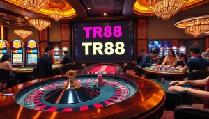 Gamblers enjoying dynamic casino games featuring TR88 elements, showcasing excitement and strategy.