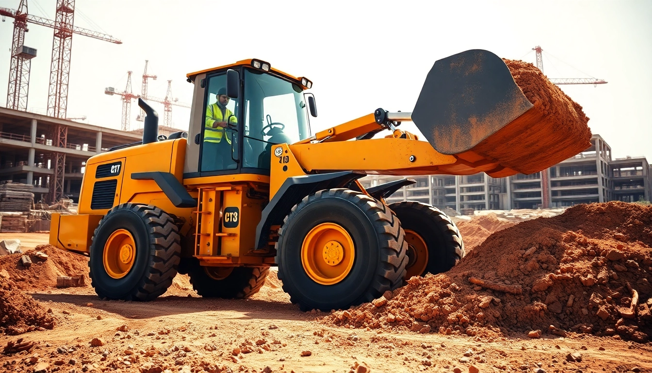 Rent wheel loaders working efficiently on a construction site, demonstrating robust performance and design.