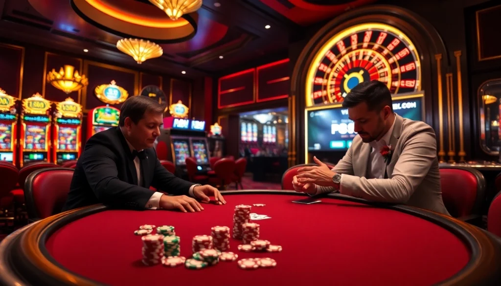 Engaging poker game scene at nhà cái PS99, showcasing vibrant chips and an immersive casino atmosphere.