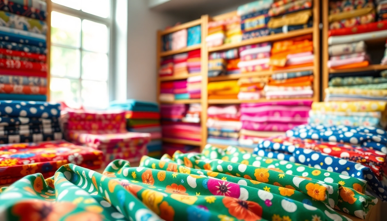 Verken de uitgebreide assortiment bedrukte tricot met kleurrijke patronen in deze sfeervolle studio.