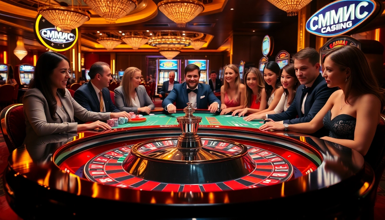 Players experiencing thrilling challenges at MMOO's luxurious casino tables, showcasing excitement and strategy.