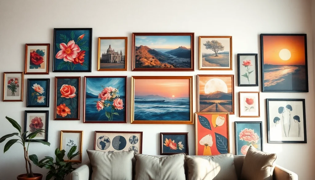 Showcase of vintage wall art framed decor with vibrant colors for interior design inspiration.