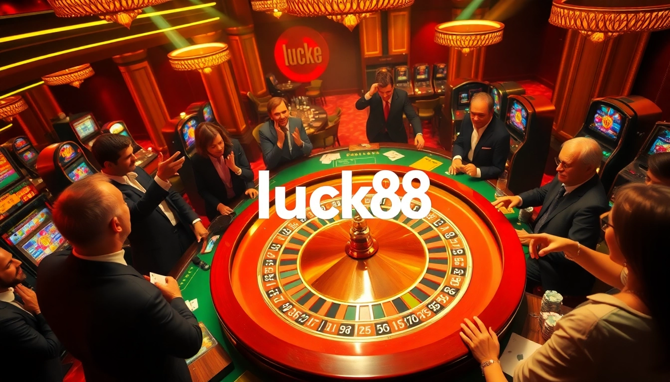 Players enjoying high-stakes gameplay at a luck8 casino table with vibrant colors.