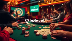 Experience the thrill of indoxxi as players strategize at a luxurious poker table under warm, opulent lighting.