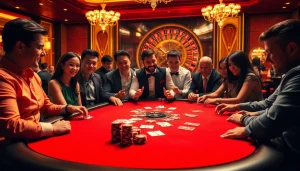 The hidden wiki current status illustrated through an exciting high-stakes poker game in a luxurious casino.
