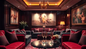 Luxurious lounge for Singapore escort services showcasing an elegant ambiance with plush seating and warm lighting.