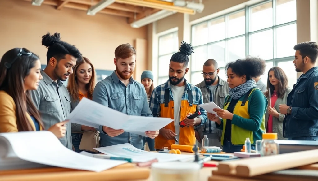 Students participating in construction education activities in a collaborative classroom environment.