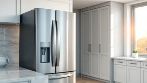 Modern refrigerator with stainless steel design in a stylish kitchen setting