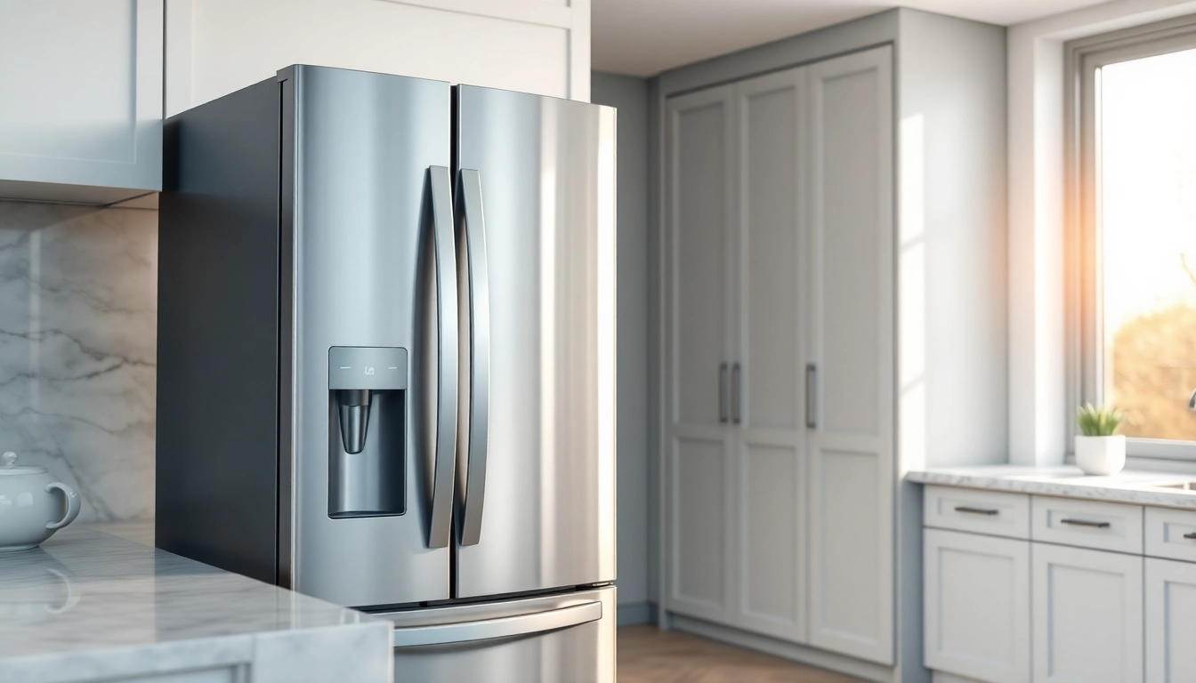 Modern refrigerator with stainless steel design in a stylish kitchen setting