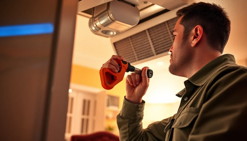 Skilled technician performing Dryer Vent Repair in a cozy home setting, showcasing expertise and professional tools.