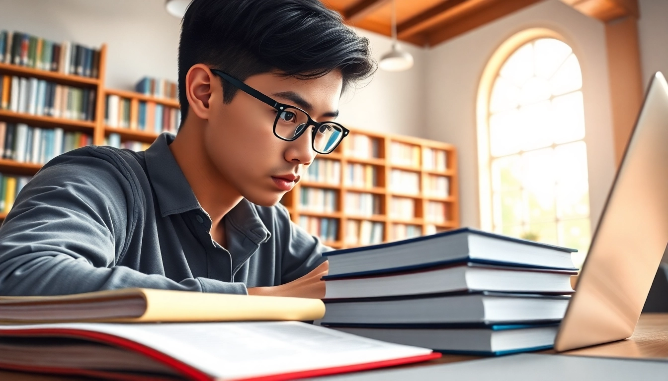 Engaged student utilizing exam support materials in a bright study environment.