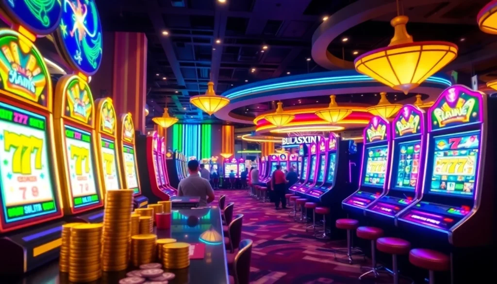 Playing exciting slot 777 machines with vibrant lights and casino atmospheres.