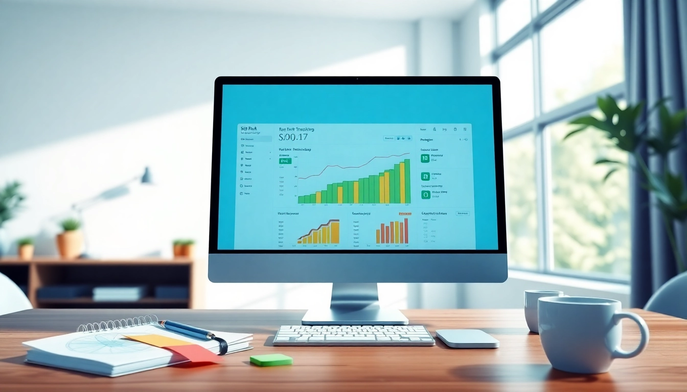 SEO Rank Tracker dashboard showcasing performance metrics in a bright and organized workspace.