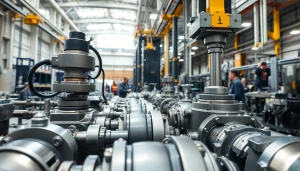 Showcasing industrial hydraulics solutions in a vibrant workshop with expert engineers.