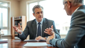Grand Junction Personal Injury Lawyer consulting with a client, showcasing expertise and professionalism in a welcoming office.