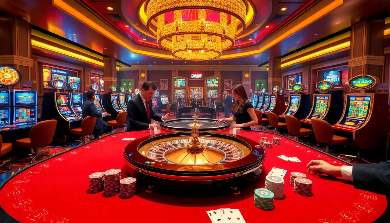 Experience the thrilling atmosphere of Jogoluck with lively casino games and vibrant decor.