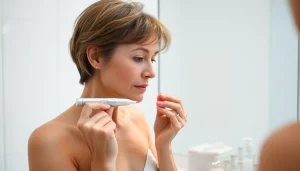 How to use laser pen for skin tag removal demonstrated in a bright bathroom setting.