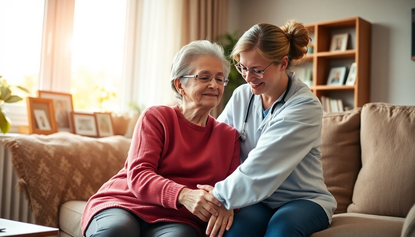 Engaging scene showcasing professional in home health care services near me helping an elderly person.