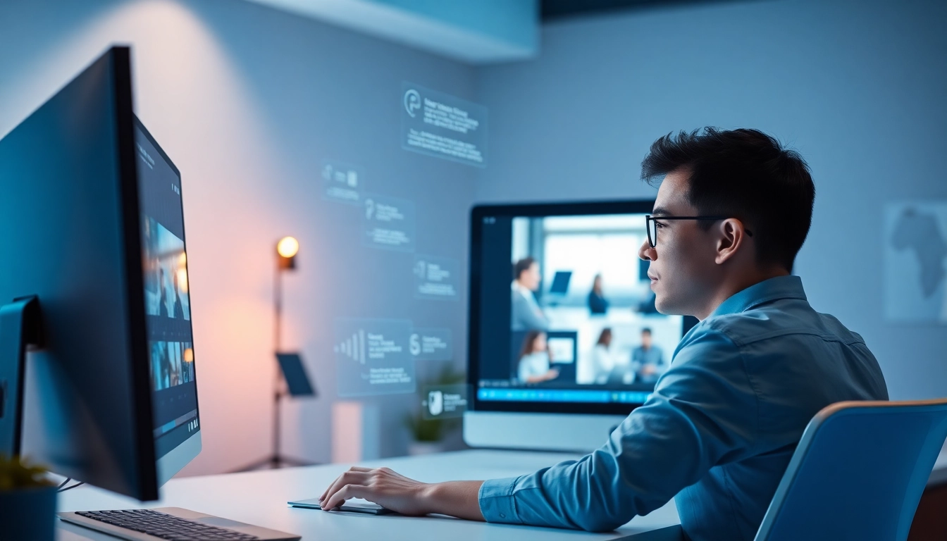 Transforming video to prompt with AI generator in a modern workspace.