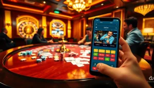 Engaging scene at nhà cái thabet featuring a lively poker game with cards and chips.