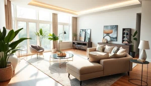 Projektowanie wnętrz online w nowoczesnym salonie z eleganckimi detalami.