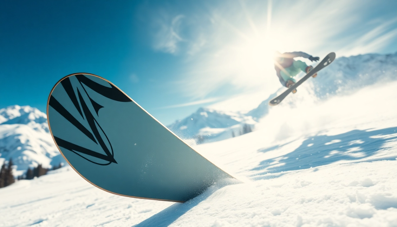 Snowboarder performing a jump over pristine snow, showcasing advanced snowboard design and winter exhilaration.